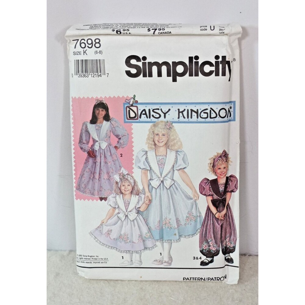 Vintage Simplicity 7698 Daisy Kingdom Girls Dress Romper Pattern Size 6-8 UNCUT